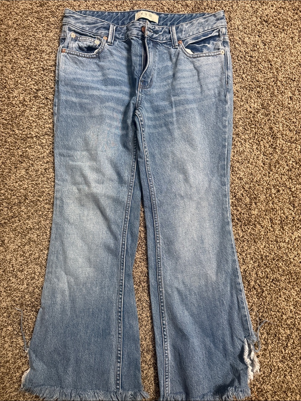 We The Free Light Blue Frayed-Hem Wide Leg Jeans